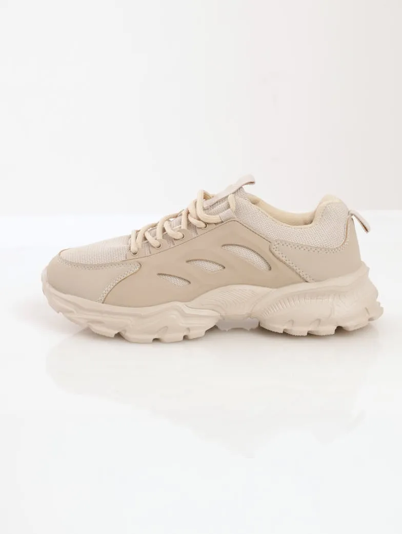 Ladies Sporty Trainer With Rubber Side - Beige