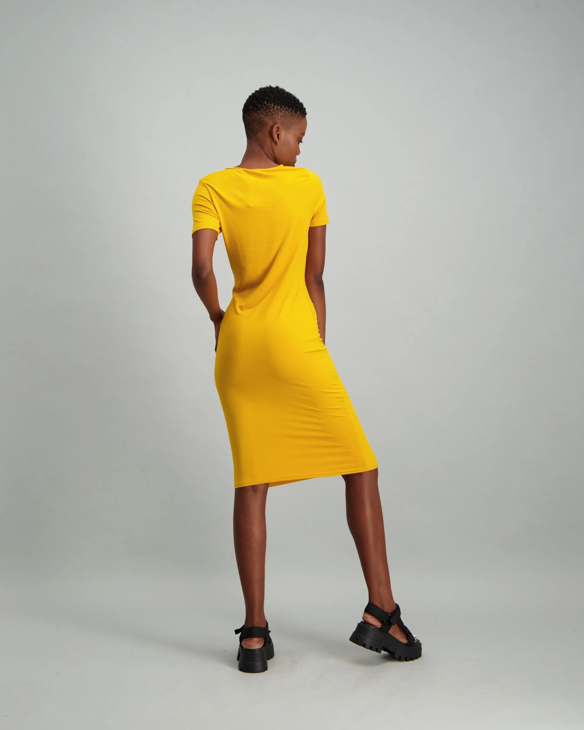 Ladies Tube Slogan Dress - Mustard