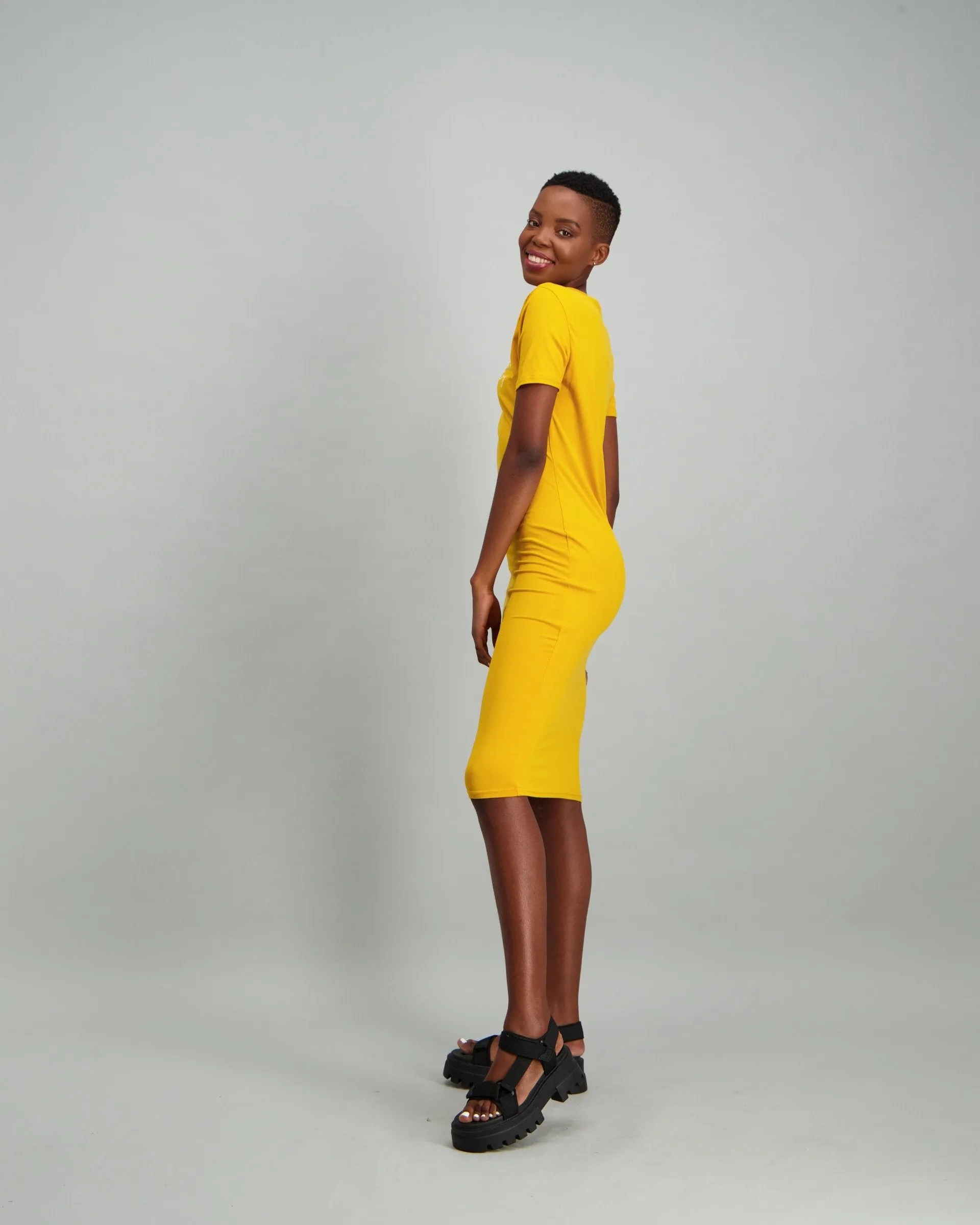 Ladies Tube Slogan Dress - Mustard