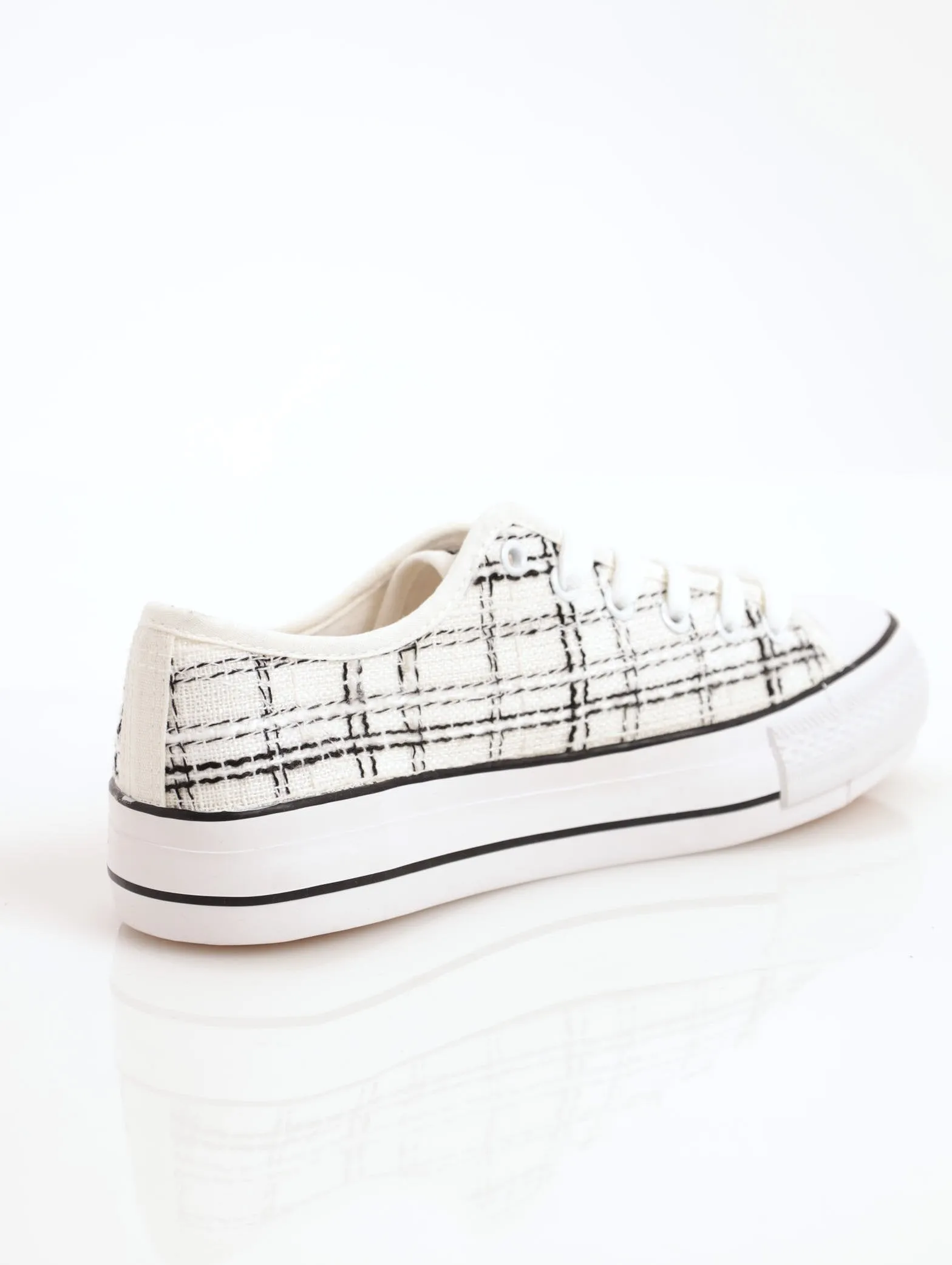 Ladies Tweed Plimsole Vulcanized Sneaker - White