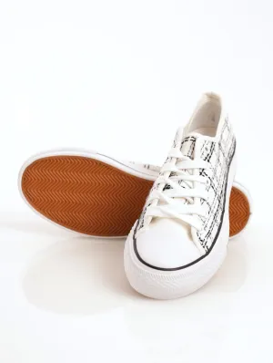 Ladies Tweed Plimsole Vulcanized Sneaker - White