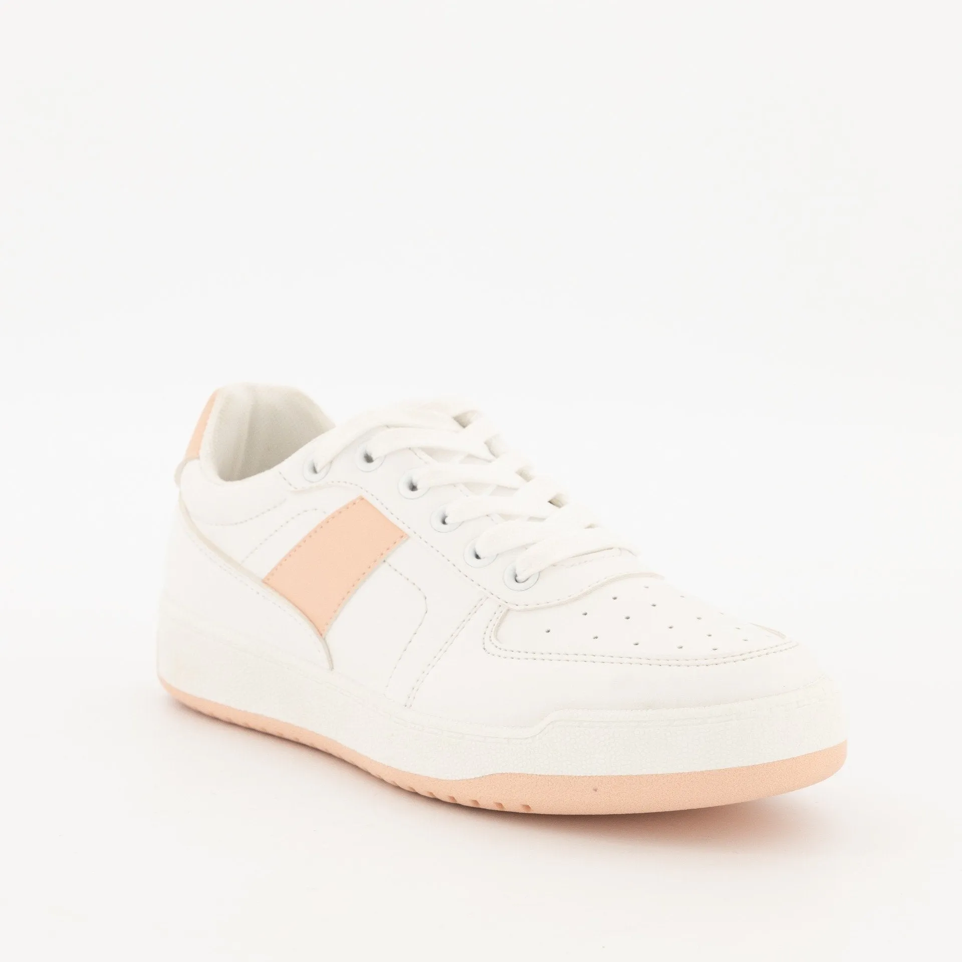 Ladies-White/Nude Court Sneaker