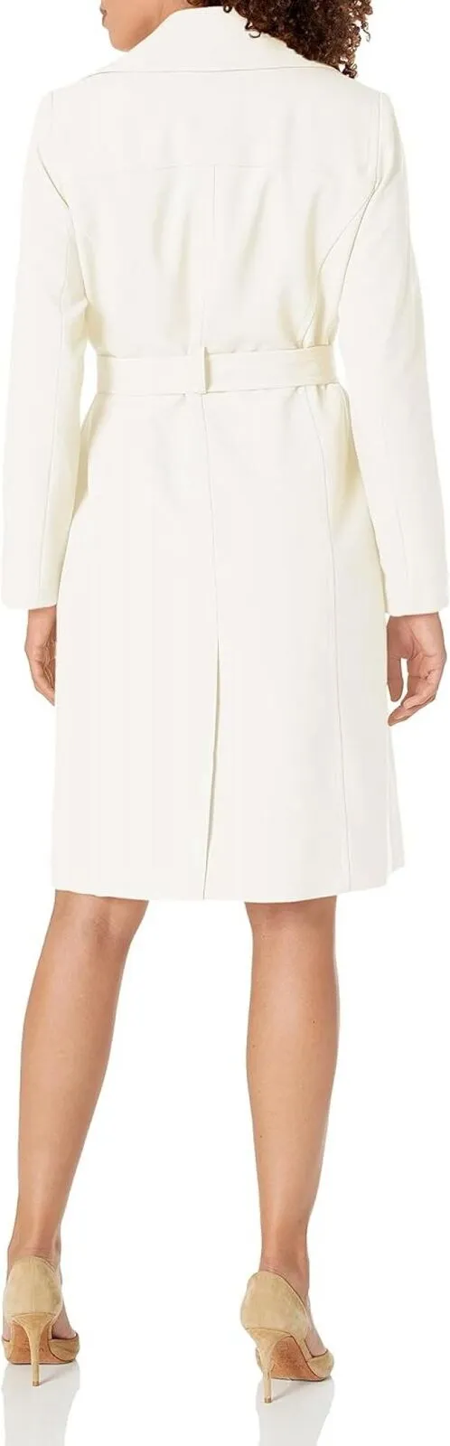 Le Suit Crepe Belted Trench Jacket & Sheath Dress Suit Vanilla Ice White 18