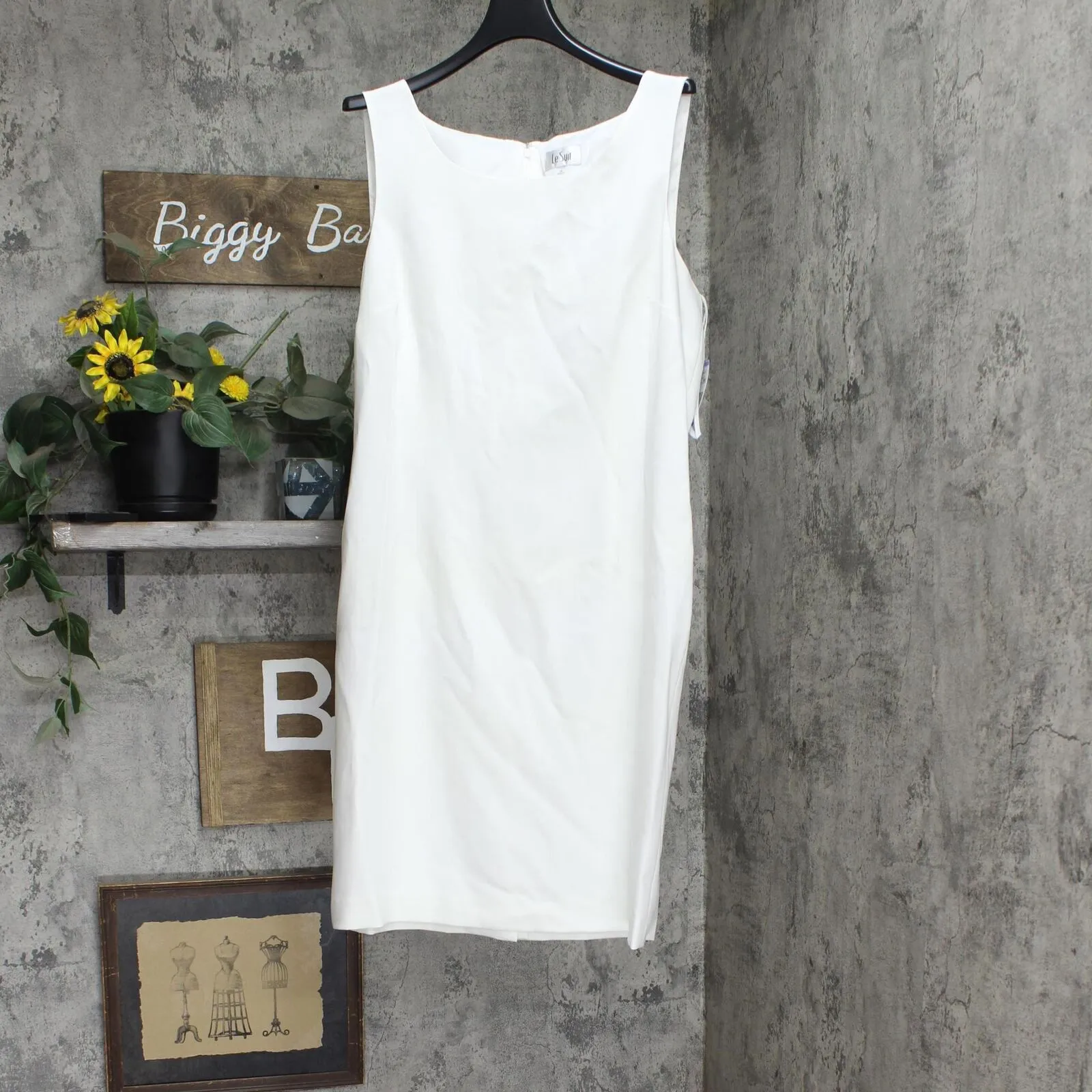Le Suit Crepe Belted Trench Jacket & Sheath Dress Suit Vanilla Ice White 18