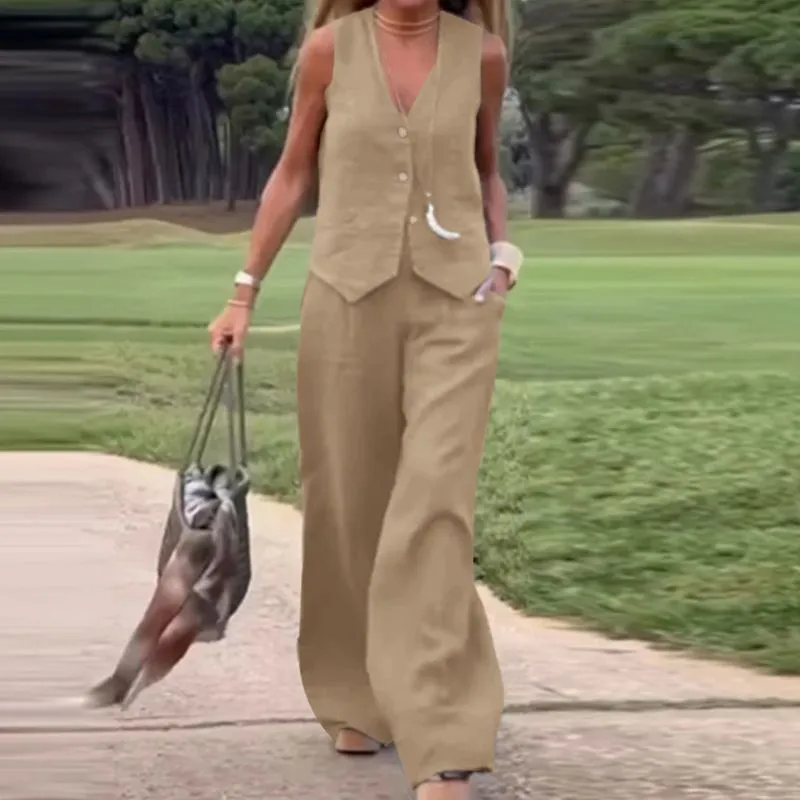 Linen Two-Piece Set | Vest & Wide-Leg Pants | Breathable & Chic