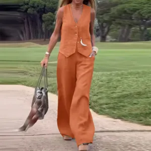 Linen Two-Piece Set | Vest & Wide-Leg Pants | Breathable & Chic
