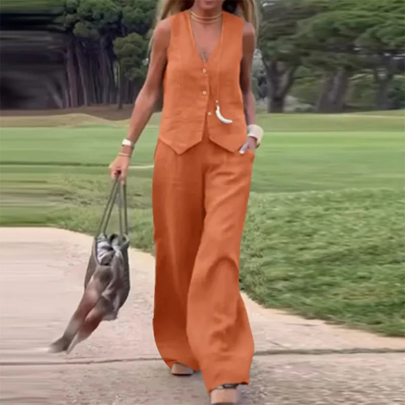 Linen Two-Piece Set | Vest & Wide-Leg Pants | Breathable & Chic