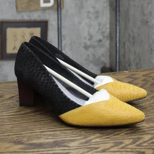 LOGO by Lori Goldstein Womens Colorblock Heels Yellow Snake Multi 6.5M