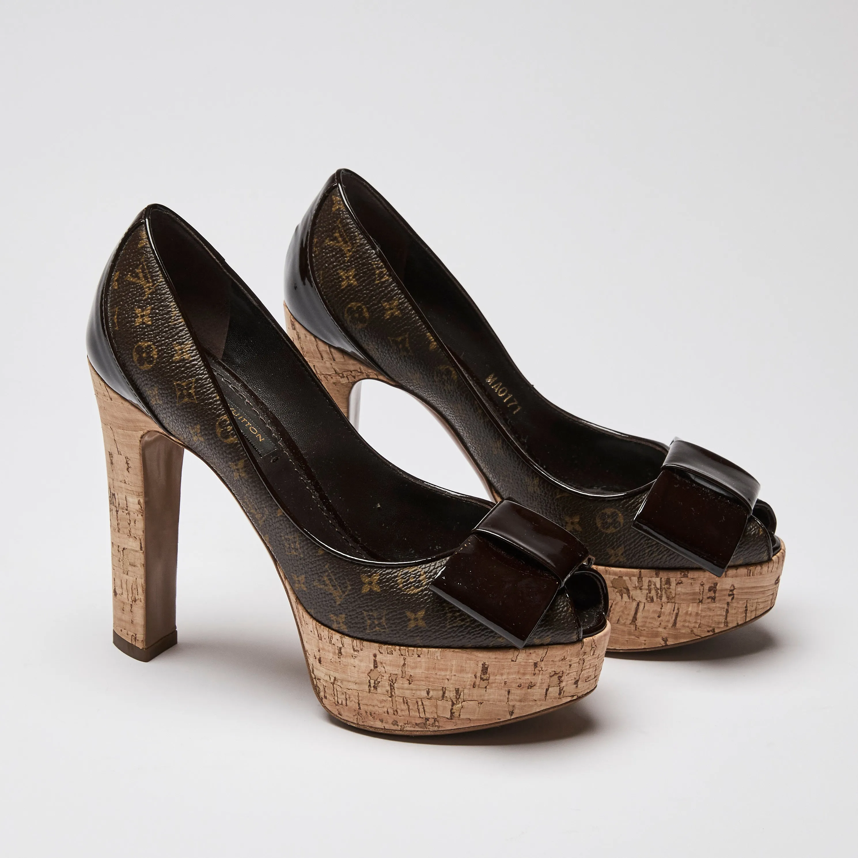 Louis Vuitton Rivoli Cork Platform Peep Toe Sandals Size 34.5