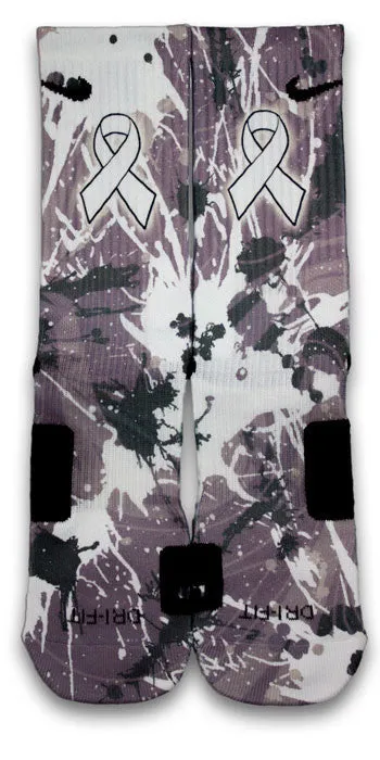 Lung Cancer A Splash of White Custom Elite Socks