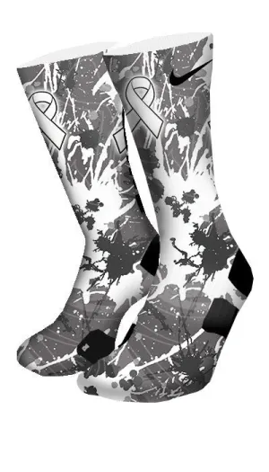 Lung Cancer A Splash of White Custom Elite Socks