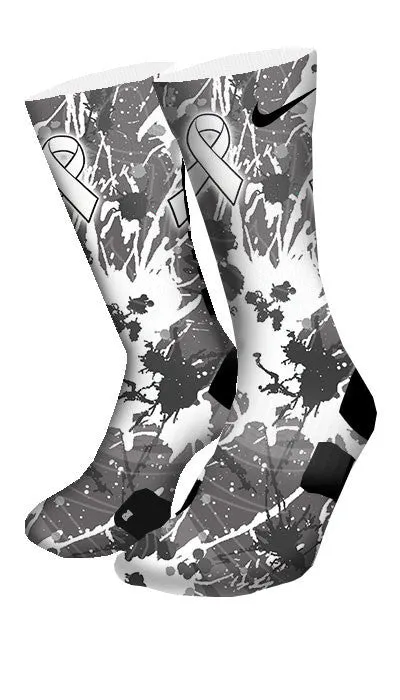 Lung Cancer A Splash of White Custom Elite Socks