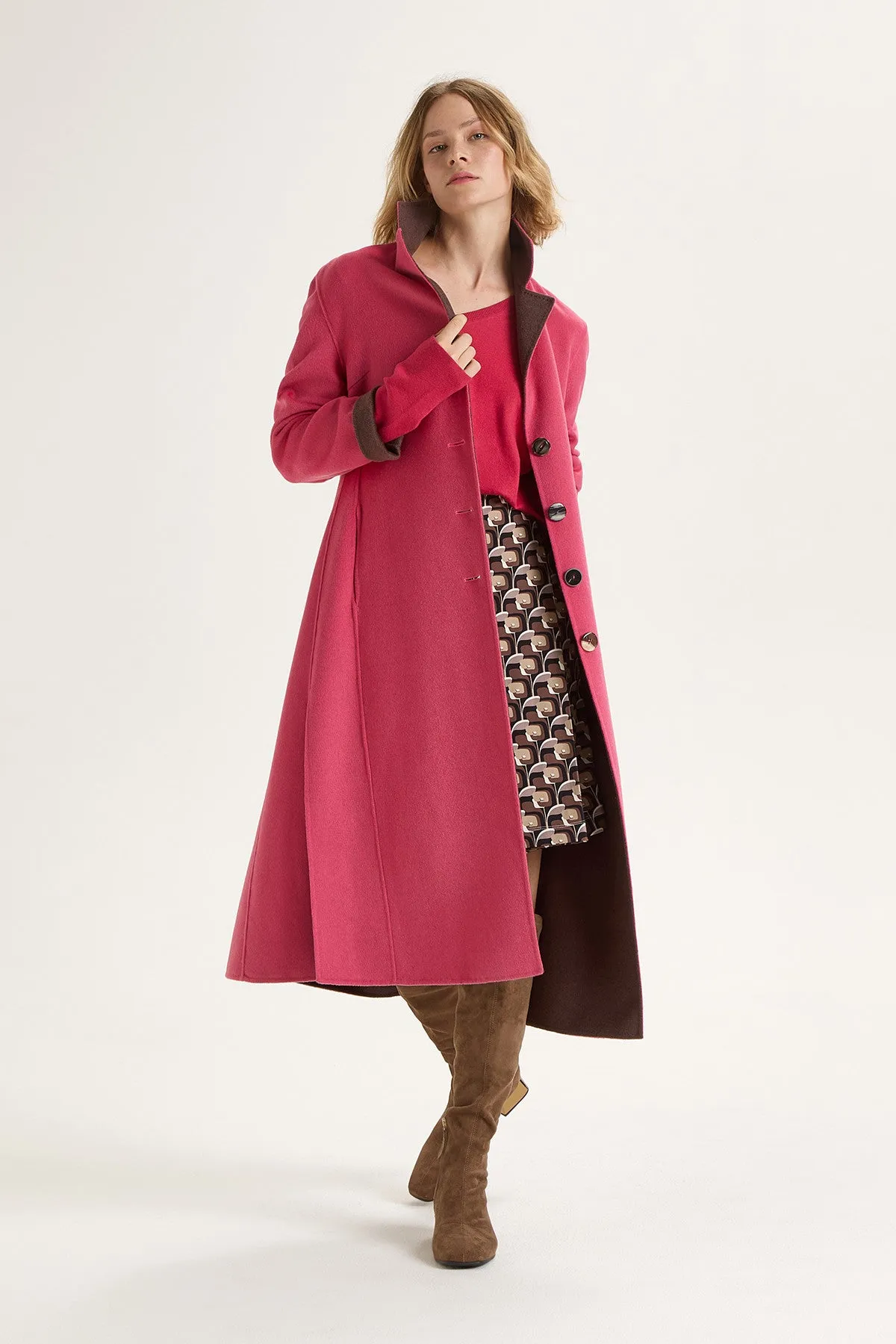 [MALIPARMI] CAPPOTTO DOUBLE WOOL COAT - PINK/BROWN