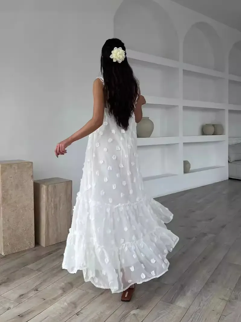 Maren Sleeveless Floral Appliqué Tiered Maxi Dress
