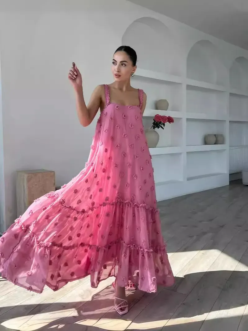 Maren Sleeveless Floral Appliqué Tiered Maxi Dress