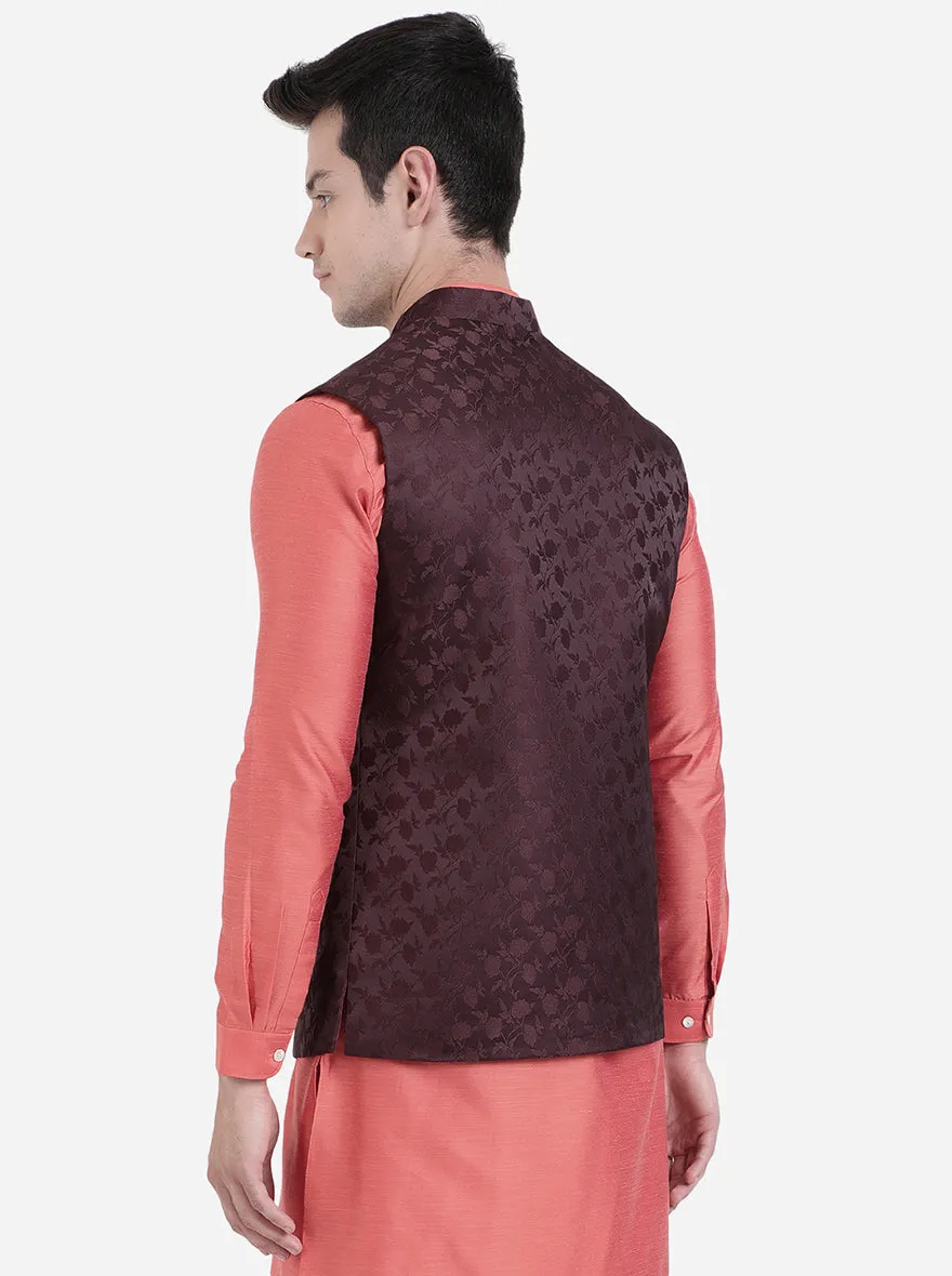Maroon Printed Bandhgala Jacket | Greenfibre