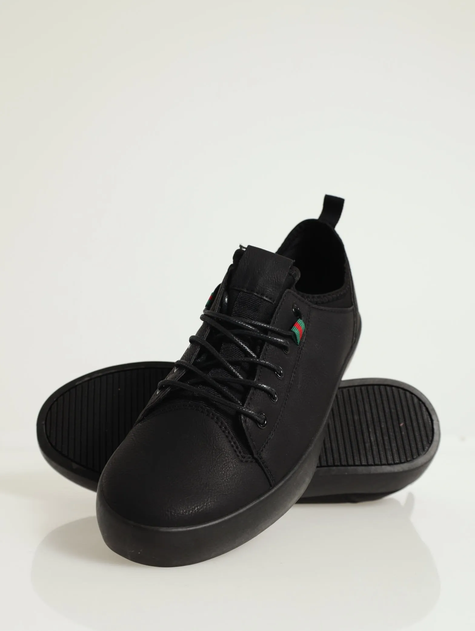 Matte Pu Sneaker With Knit Sock - Black
