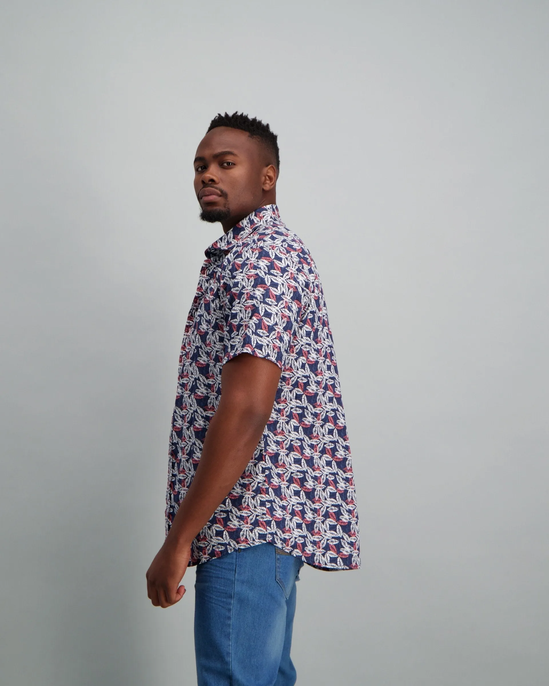 Men's Short Sleeve Base Floral Shirt - Navy