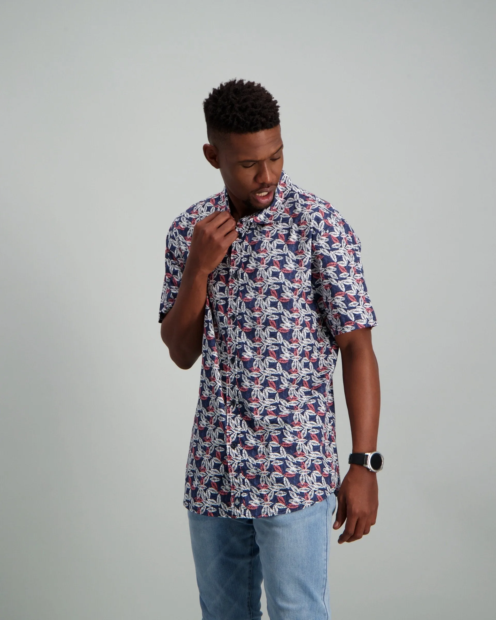 Men's Short Sleeve Base Floral Shirt - Navy