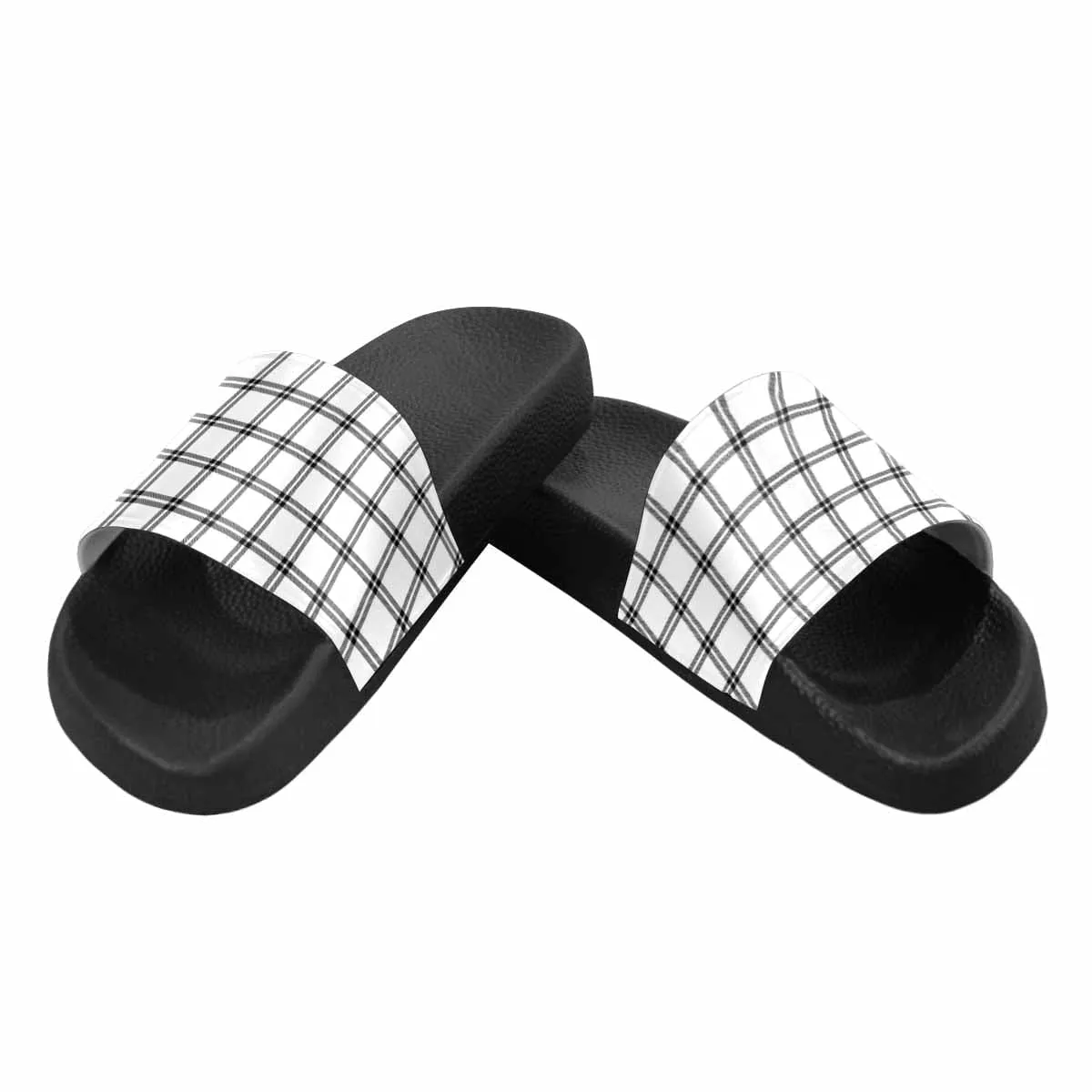 Mens Slide Sandals - Buffalo Plaid Black and White