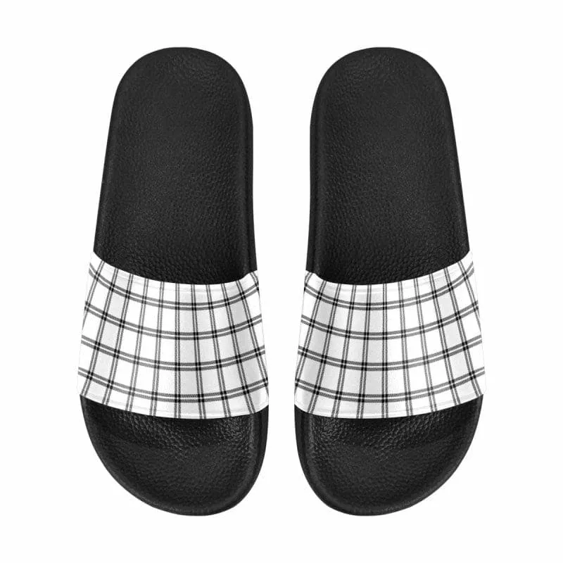 Mens Slide Sandals - Buffalo Plaid Black and White