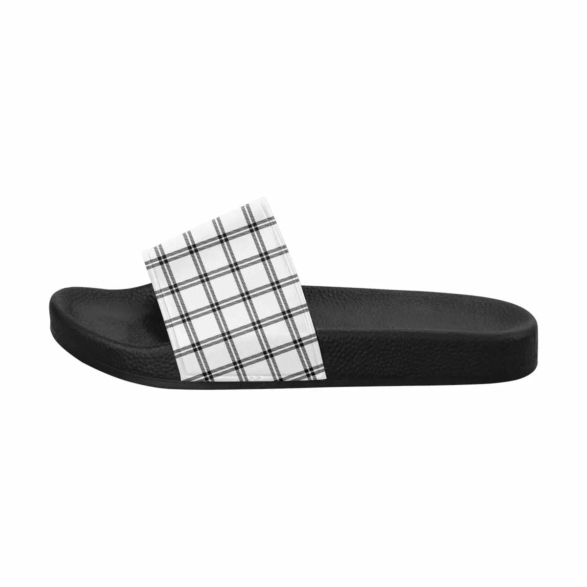 Mens Slide Sandals - Buffalo Plaid Black and White