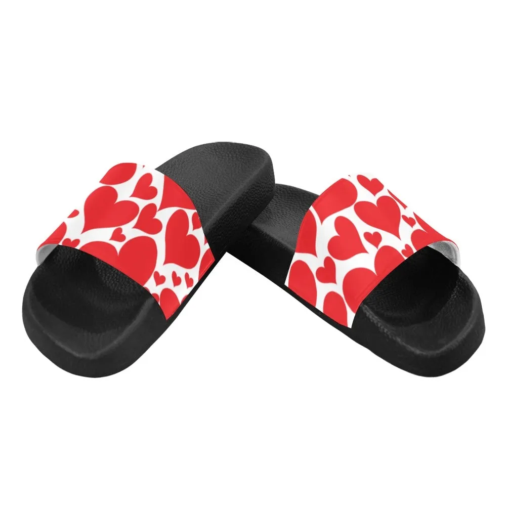 Mens Slide Sandals - Love Red Hearts