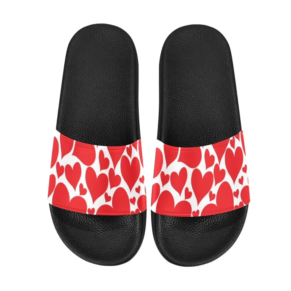 Mens Slide Sandals - Love Red Hearts