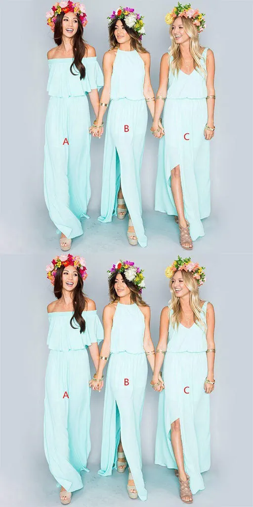 Mismatched Different Styles Side Split Mint Chiffon Bridesmaid Jumpsuit,Cheap Bridesmaid Dresses,WGY0351