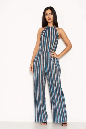 Multi Pleated Stripe Jumpsuit
