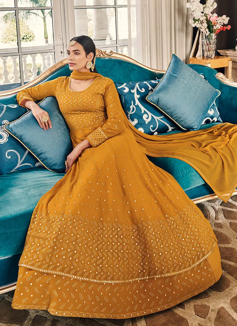 Mustard Yellow Embroidered Slit Style Anarkali Suit