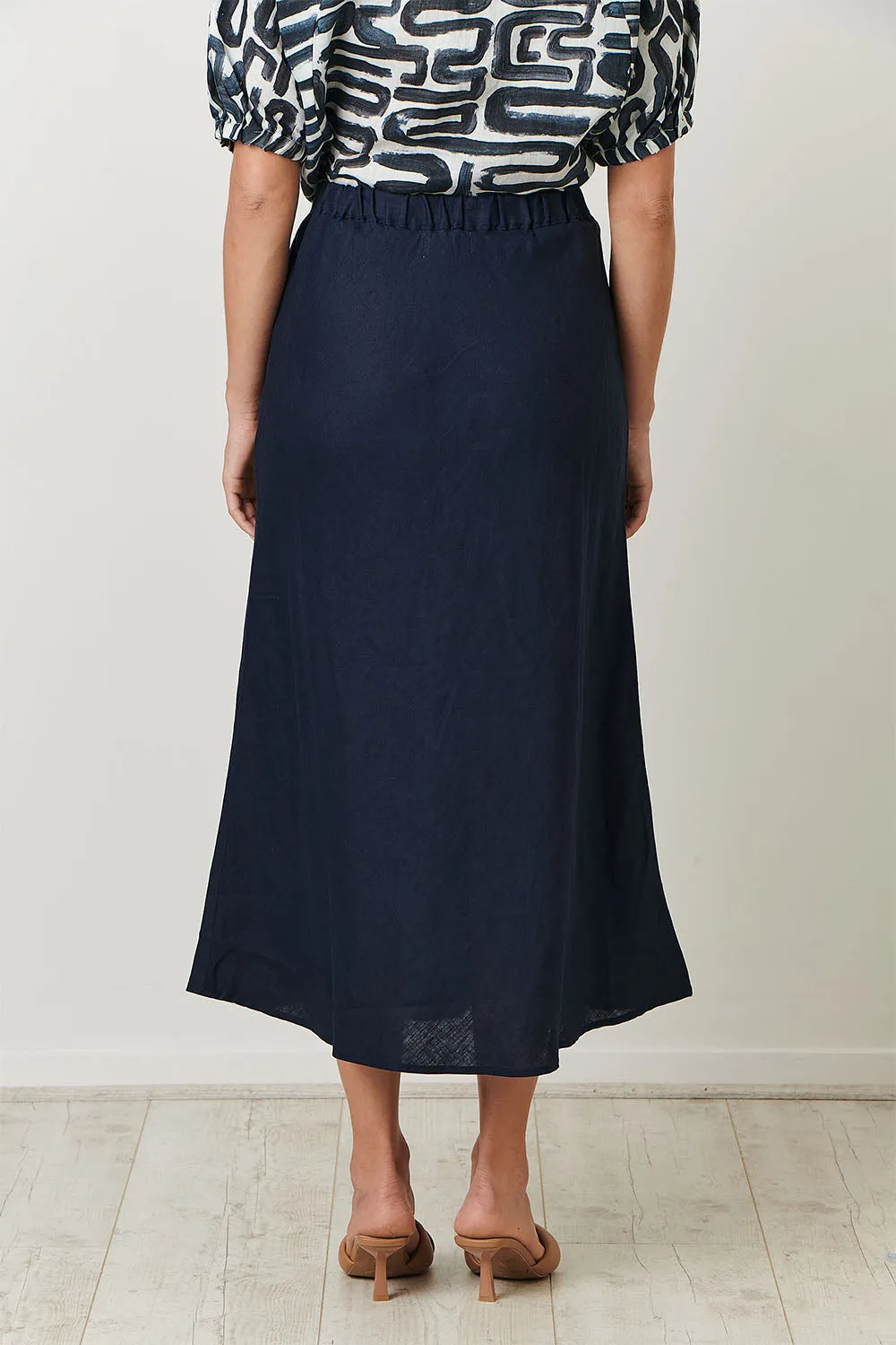 Naturals Navy Linen Skirt Ga299