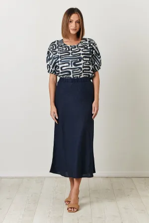 Naturals Navy Linen Skirt Ga299