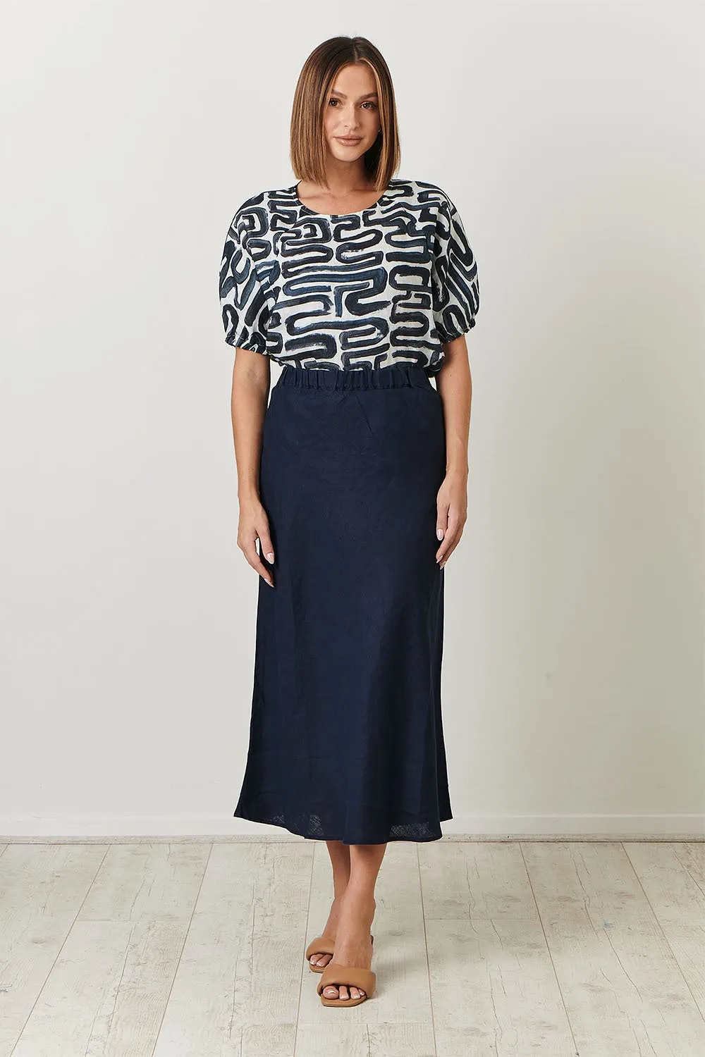 Naturals Navy Linen Skirt Ga299