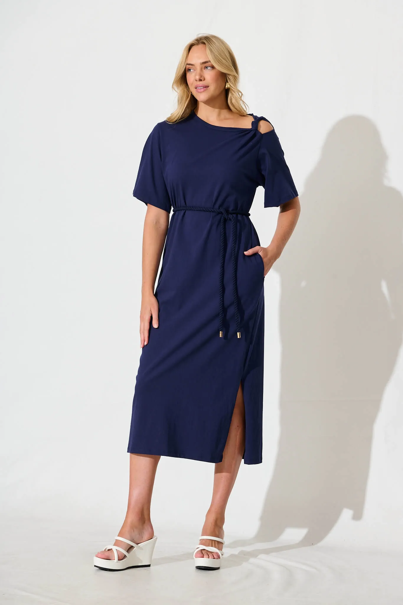 Navy Cotton Midi Dress - Ahreana