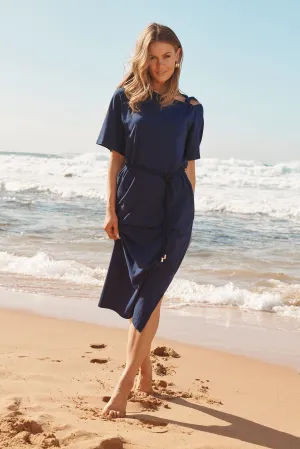 Navy Cotton Midi Dress - Ahreana
