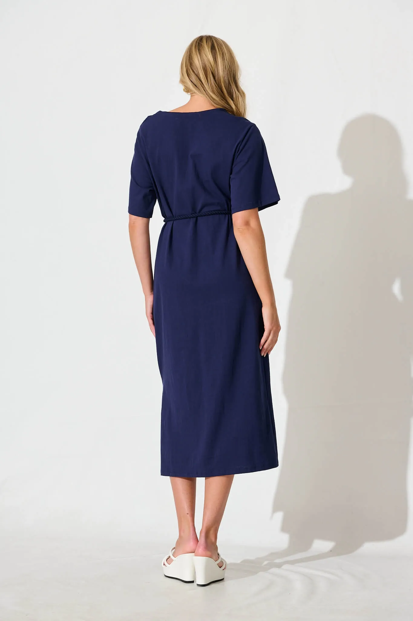 Navy Cotton Midi Dress - Ahreana
