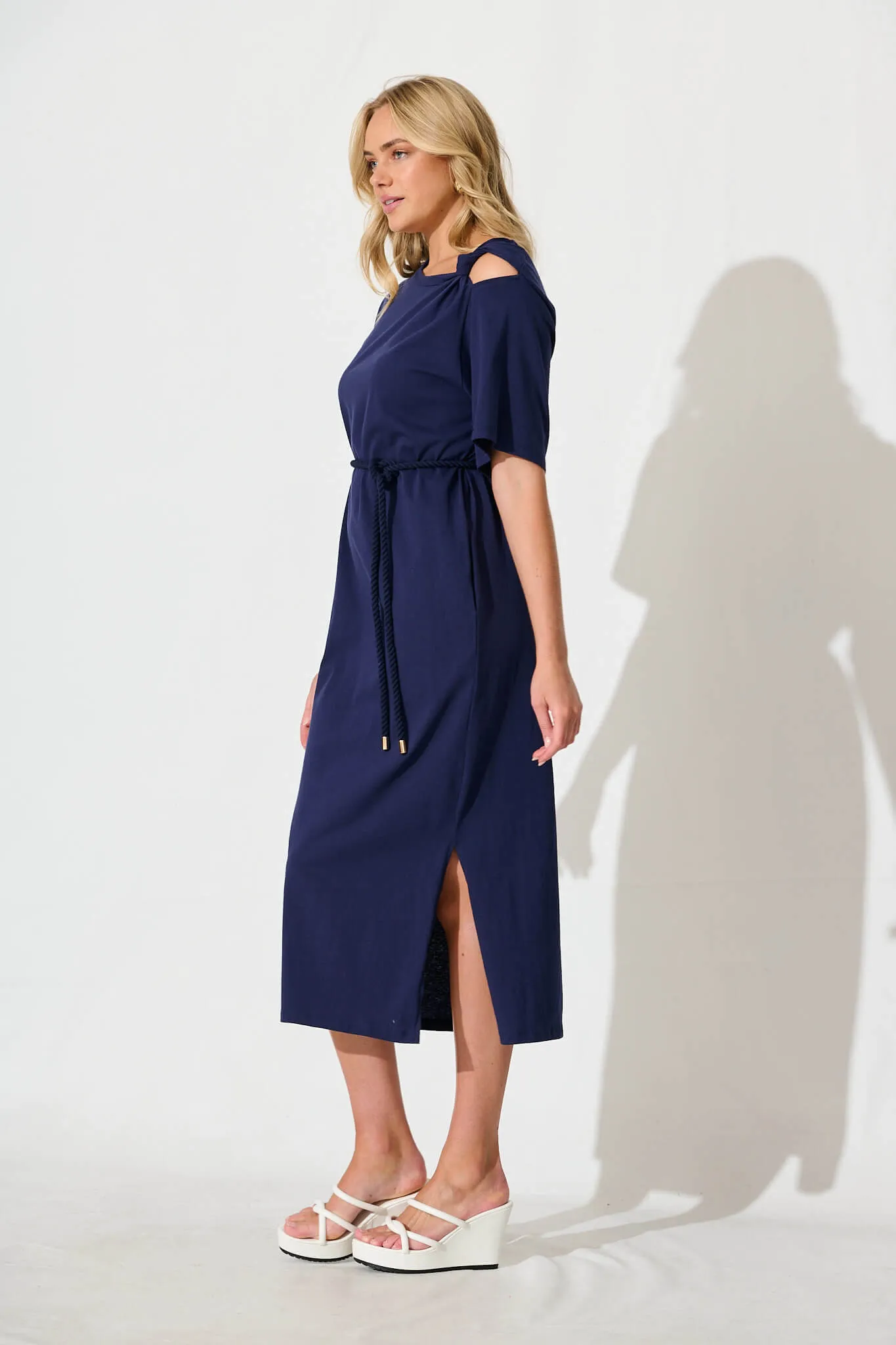 Navy Cotton Midi Dress - Ahreana