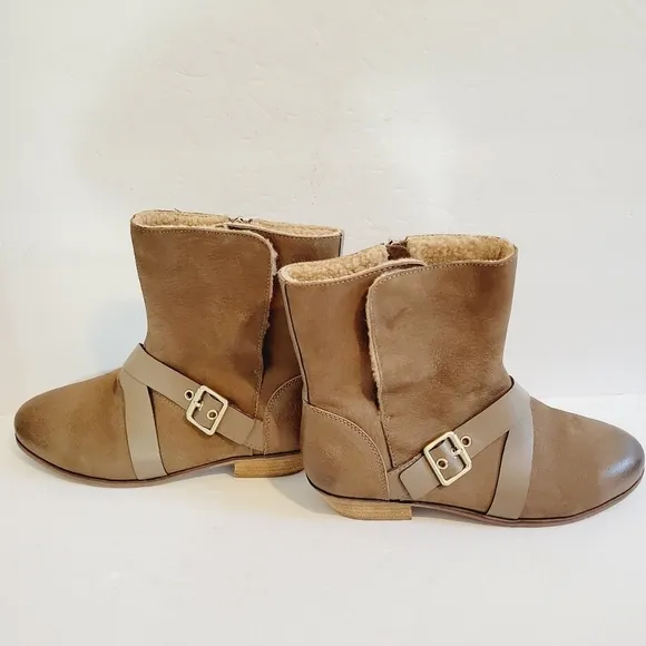 New Softwalk Rayne Brown Soft  Leather Pull On Mid Buckle Bootie, Size 8,5