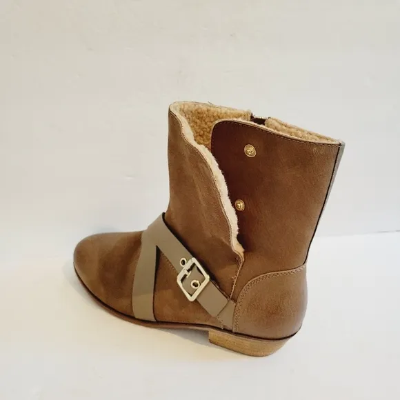 New Softwalk Rayne Brown Soft  Leather Pull On Mid Buckle Bootie, Size 8,5