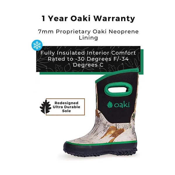 Oakiwear Kids Neoprene Rain Snow Boots, Realtree Xtra® Snow Camo Thick 7mm
