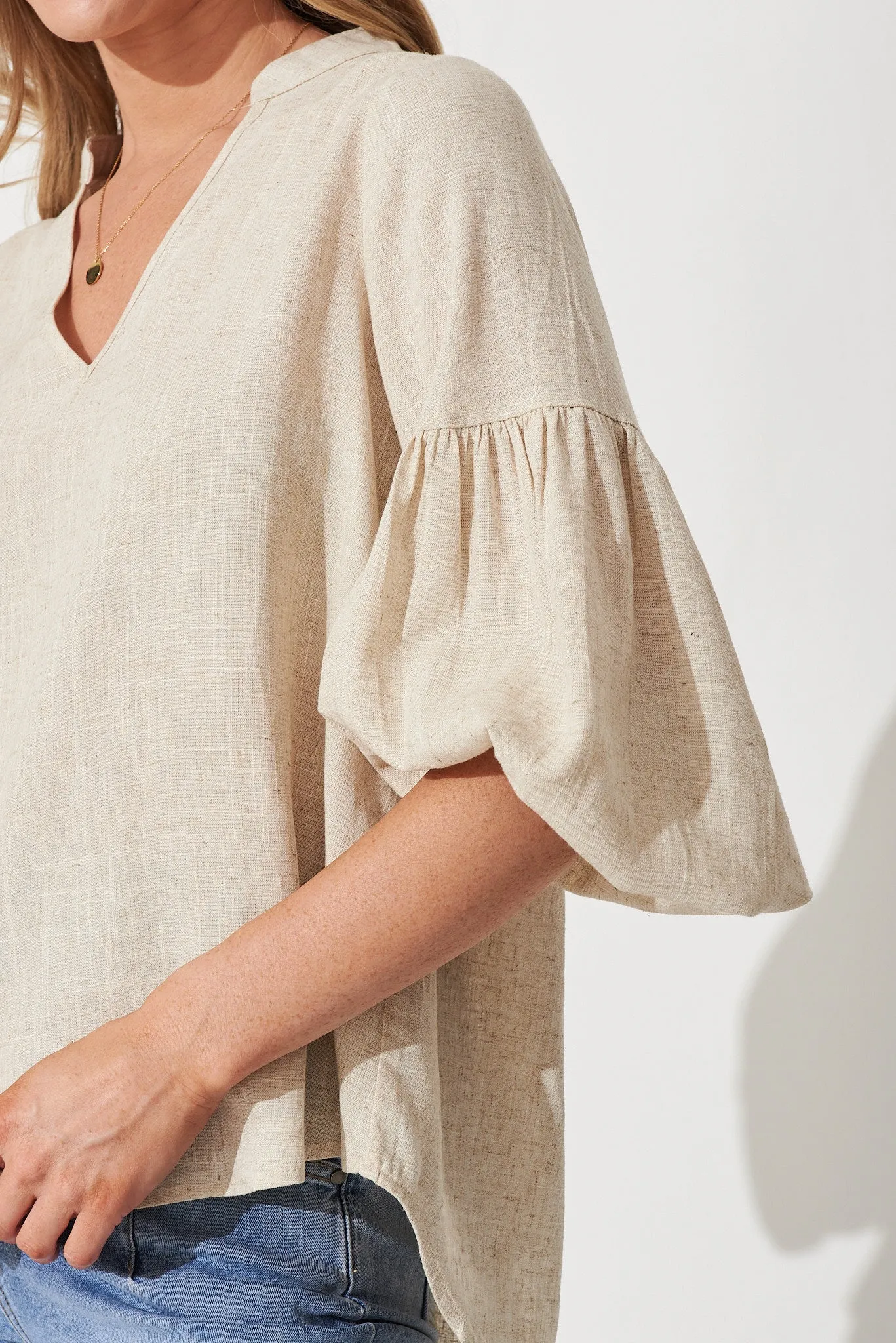 Oatmeal Linen Blend Jasper Blouse