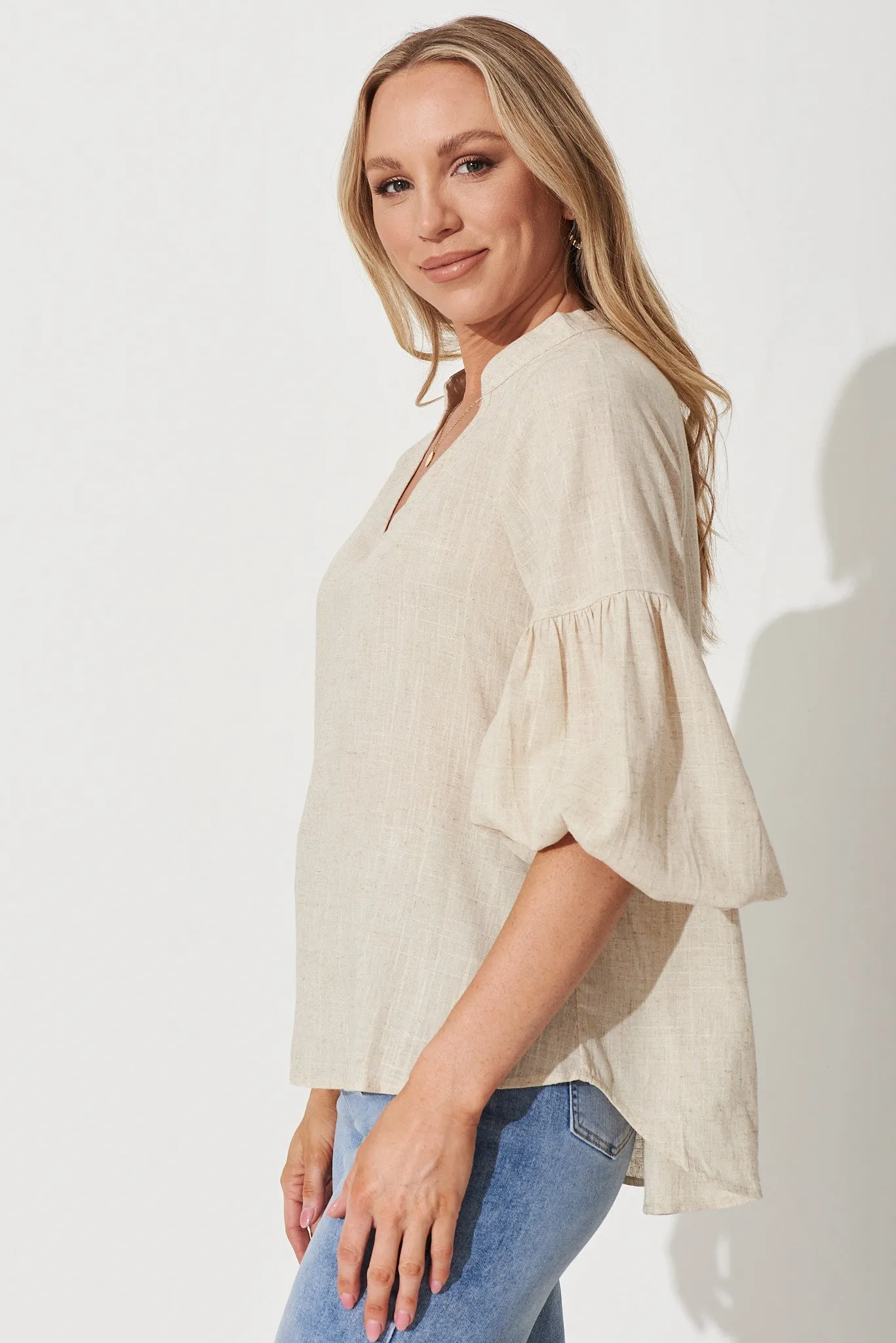 Oatmeal Linen Blend Jasper Blouse