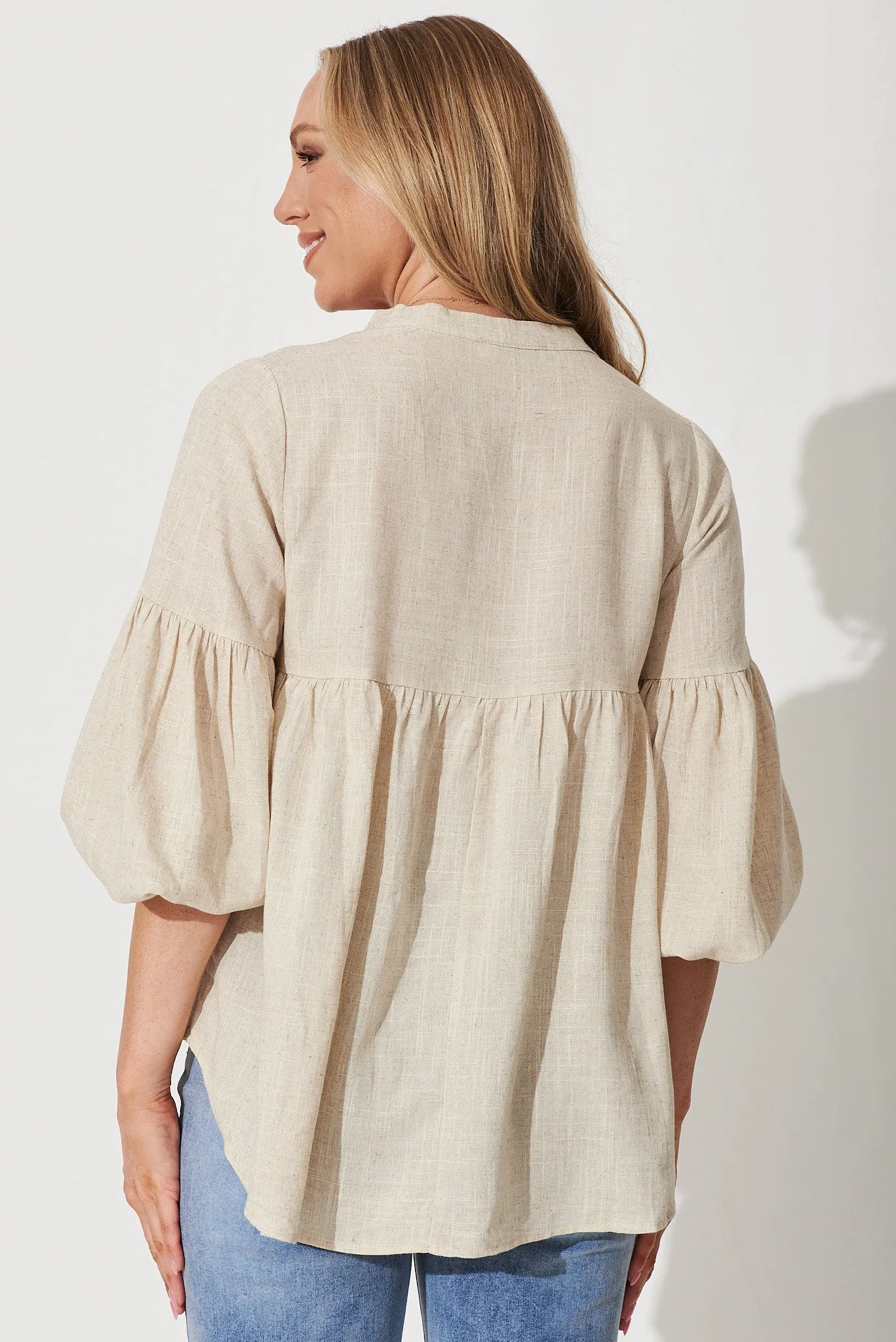 Oatmeal Linen Blend Jasper Blouse