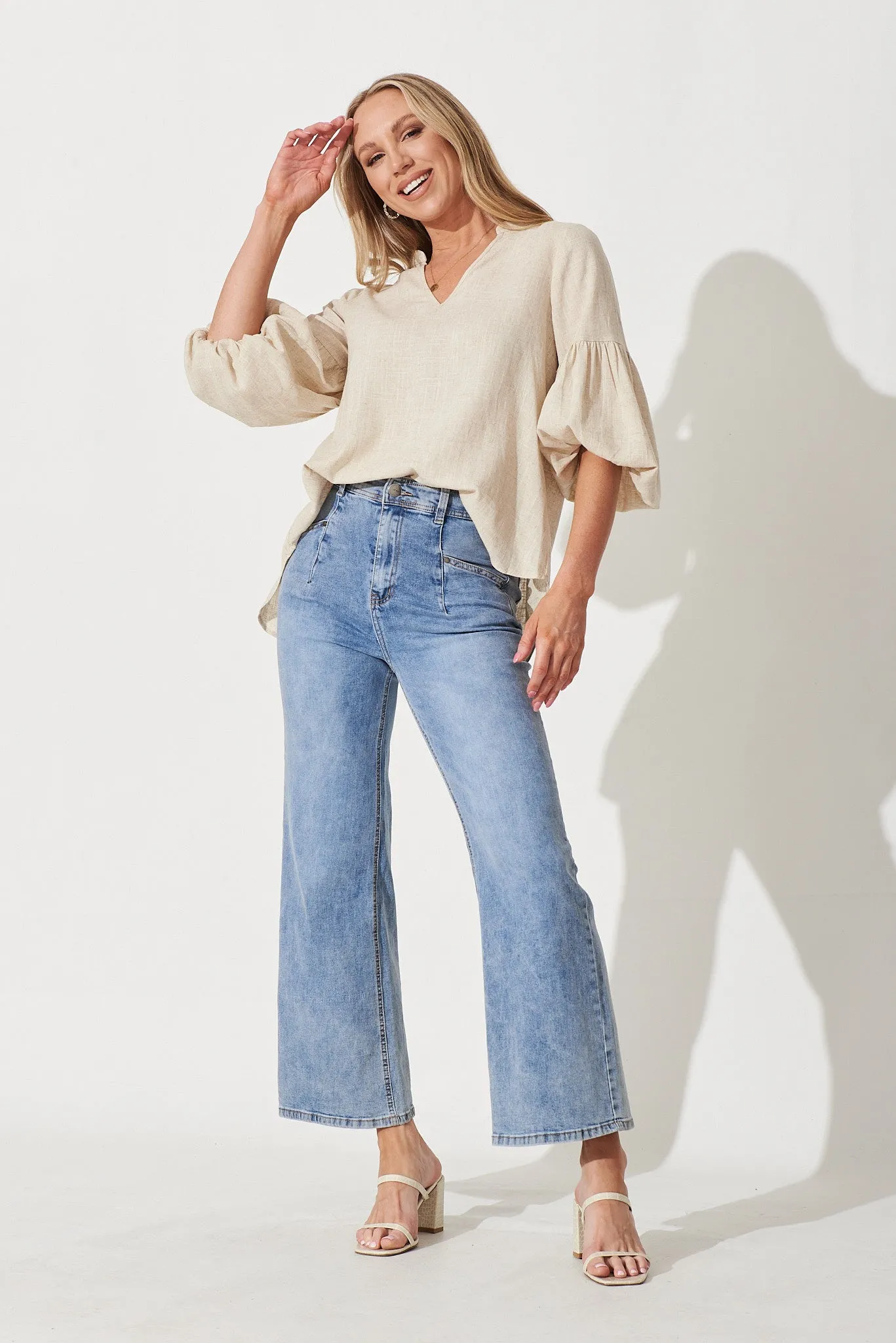 Oatmeal Linen Blend Jasper Blouse