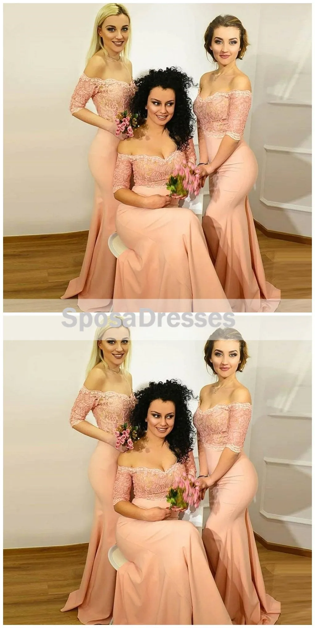 Off Shoulder Long Sleeve Lace Mermaid Long Bridesmaid Dresses, WGY0290