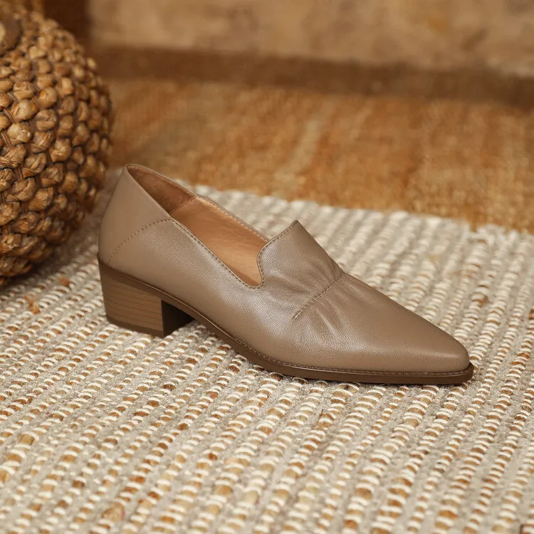 Off-White Beige Black Block Heel Soft Leather Loafers #001062