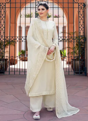Off White Kashmiri Embroidered Designer Palazzo Suit