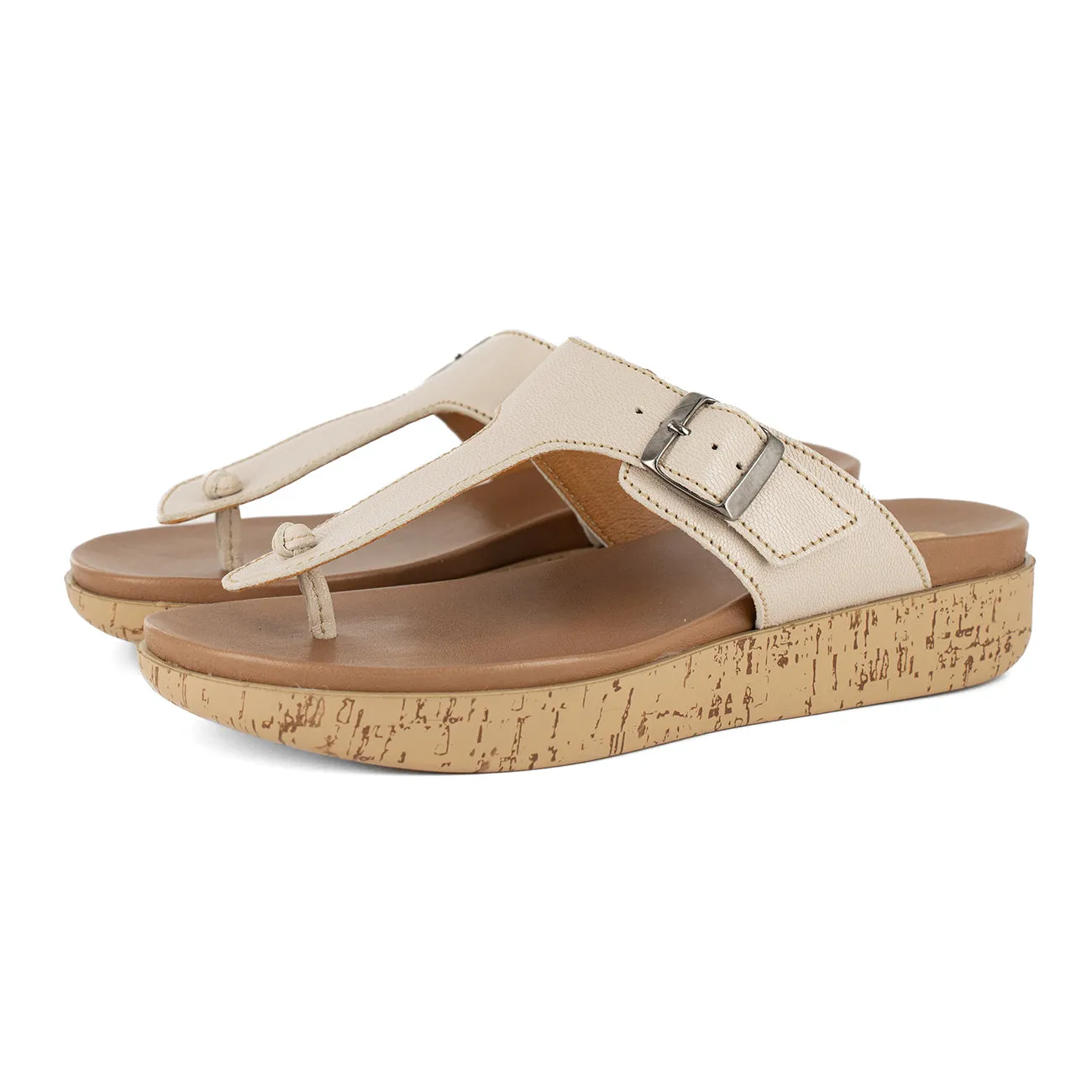 Olufemi : Ladies Leather Sandal in Cream Cayak