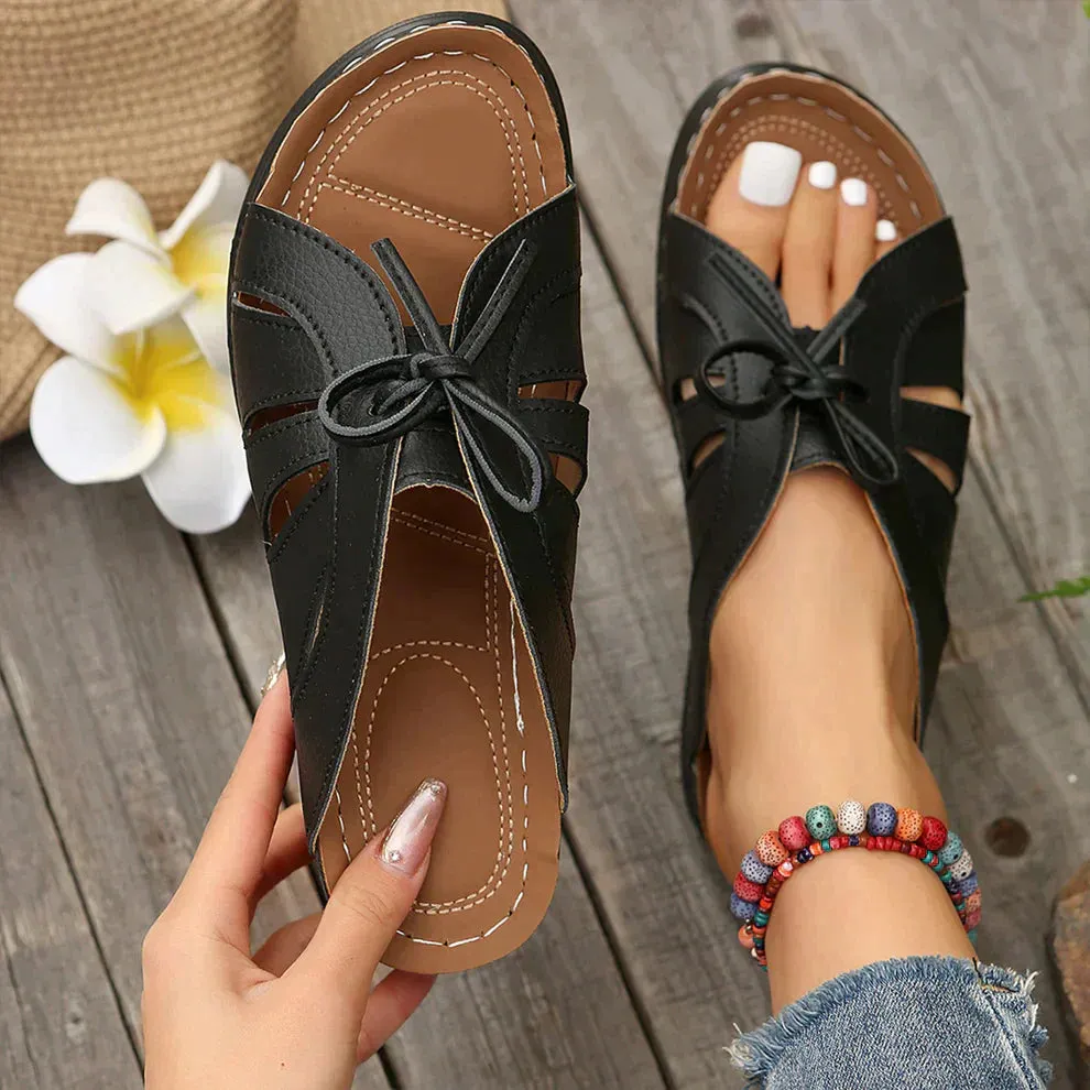 Open Toe Lace-Up Sandals | Black | Comfortable and Stylish